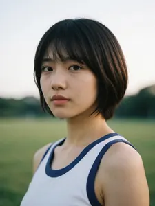 AI画像 タンクトップ姿のショートヘアのアジアの少女