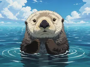 AI画像 海と顔を出すラッコ