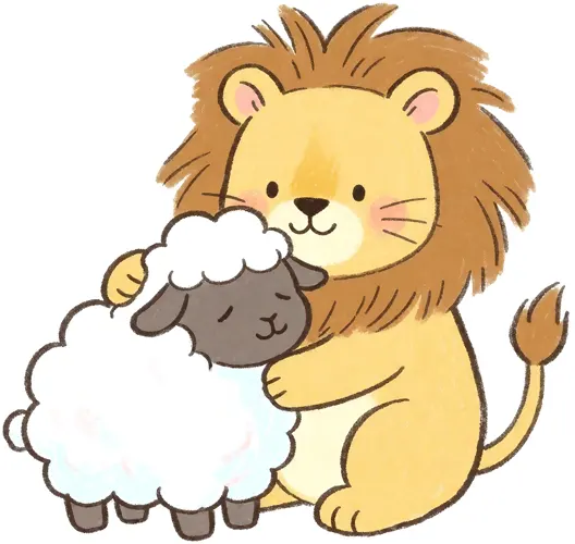 フリーAI画像, CC0 AI画像, イラスト（AI画像）, 動物（AI画像）, 哺乳類, ライオン, 羊（ヒツジ）