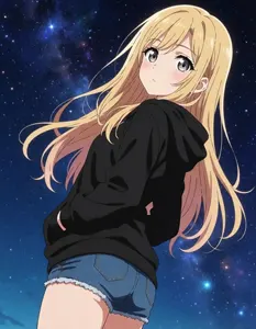AI画像 星空の下に立つ金髪の少女