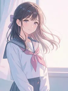 AI画像 教室の窓際に立つセーラー服姿の女子学生
