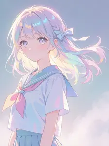 AI画像 髪が虹色に光る女子学生
