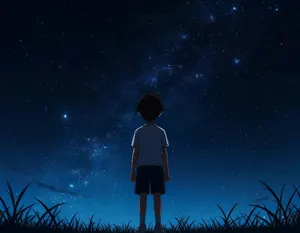 AI画像 頭の側を見ている男の子の後ろ姿