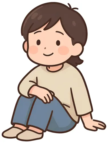 フリーAI画像, CC0 AI画像, イラスト（AI画像）, 人物（AI画像）, 女性（AI画像）, 床に座る, Tシャツ姿, ズボン姿