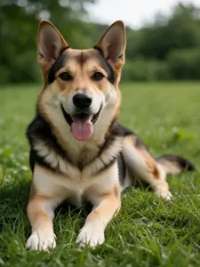 AI画像 芝生の上で休んでいる犬