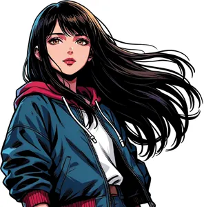 AI画像 パーカーを着て髪をなびかせる少女