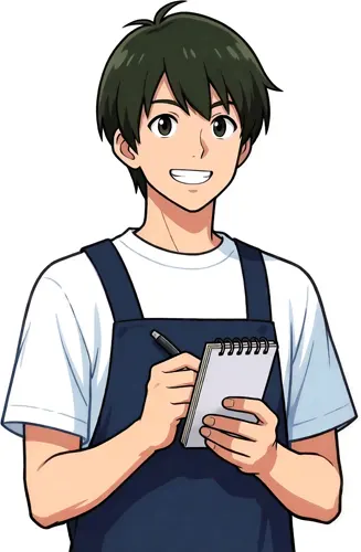 フリーAI画像, CC0 AI画像, イラスト（AI画像）, 人物（AI画像）, 男性（AI画像）, 若い男性, 職業, 仕事, 店員, ウェイター, エプロン姿