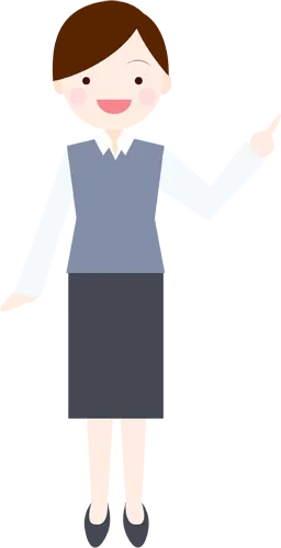 フリーイラスト, CC0 イラスト, ベクター, AI, 人物（イラスト）, 女性（イラスト）, ビジネス, 仕事, 職業, オフィスレディ（OL）, 事務服, 全身（イラスト）, 指差す, 右上を指す