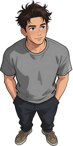 フリーAI画像, CC0 AI画像, イラスト（AI画像）, 人物（AI画像）, 男性（AI画像）, ポケットに手を入れる, Tシャツ姿