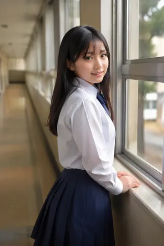 フリーAI画像, CC0 AI画像, 写真（AI画像）, 人物（AI画像）, 少女（AI画像）, アジアの少女, ポートレイト, 学生（生徒）, 学生服, 高校生, 中学生, 学校, スクールブラウス