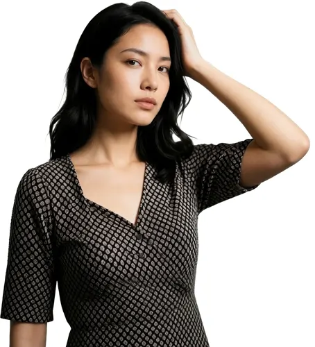 フリーAI画像, CC0 AI画像, 写真（AI画像）, 人物（AI画像）, 女性（AI画像）, アジア人女性, 若い女性, ポートレイト, 頭に手を当てる, 白背景