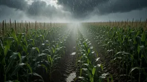 AI画像 雨が降るトウモロコシ畑