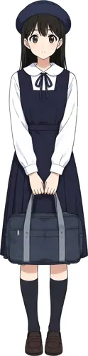 フリーAI画像, CC0 AI画像, イラスト（AI画像）, 人物（AI画像）, 少女（AI画像）, 学生（生徒）, 学生服, 高校生, 中学生, 通学鞄, 帽子姿, ベレー帽, 全員（AI画像）