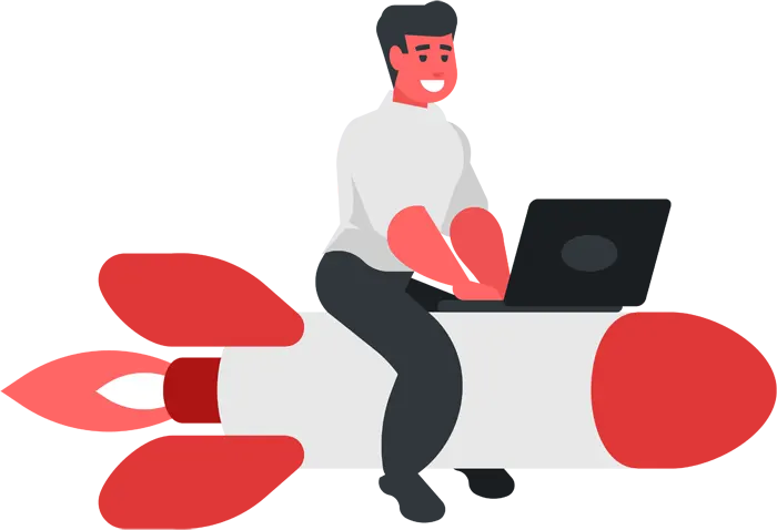 フリーイラスト, CC0 イラスト, ベクター, AI, ロケット, 人物（イラスト）, 男性（イラスト）, パソコン, ノートパソコン