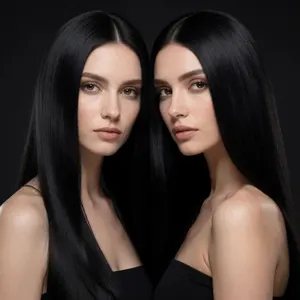 AI画像 黒髪ストーレートヘアの双子の外国人女性