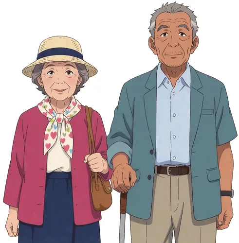 フリーAI画像, CC0 AI画像, イラスト（AI画像）, 人物（AI画像）, カップル（AI画像）, 夫婦, 老人, おじいさん, おばあさん, 二人