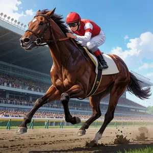 AI画像 ダートコースを走る馬と騎手