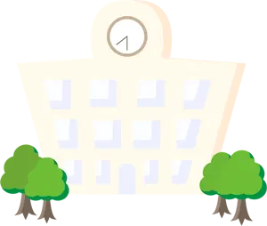 フリーイラスト 校舎と木々