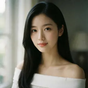 AI画像 オフショルダーの服を着た黒髪のアジア人女性