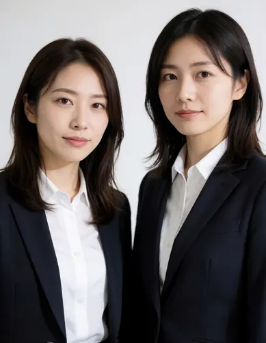 フリーAI画像, CC0 AI画像, 写真（AI画像）, 人物（AI画像）, 女性（AI画像）, アジア人女性, 若い女性, ポートレイト, ビジネス, 仕事, 職業, ビジネスウーマン, オフィスレディ（OL）, レディースーツ, 二人