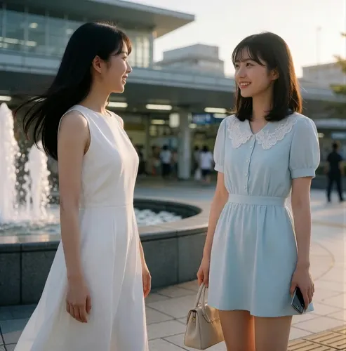 フリーAI画像, CC0 AI画像, 写真（AI画像）, 人物（AI画像）, 女性（AI画像）, アジア人女性, 若い女性, ポートレイト, 二人, ワンピース姿