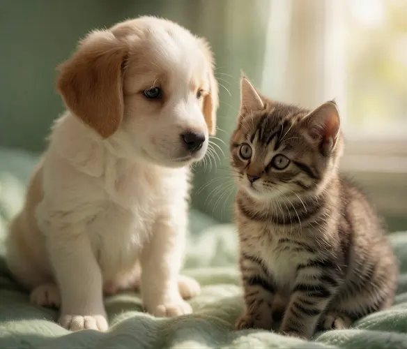 フリーAI画像, CC0 AI画像, 写真（AI画像）, 動物（AI画像）, 哺乳類, 犬（イヌ）, 猫（ネコ）, 子犬, 子猫