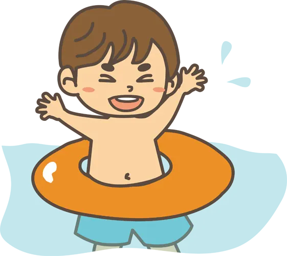 フリーイラスト, CC0 イラスト, ベクター, EPS, 人物（イラスト）, 子供（イラスト）, 男の子, 浮き輪, 夏（イラスト）, プール, 海水浴, 水浴, 水着姿