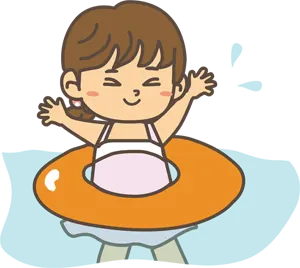 フリーイラスト 浮き輪をしてプールに入る女の子