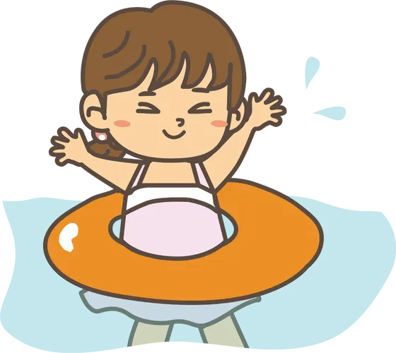 フリーイラスト, CC0 イラスト, ベクター, EPS, 人物（イラスト）, 子供（イラスト）, 女の子, 浮き輪, 夏（イラスト）, プール, 海水浴, 水浴, 水着姿