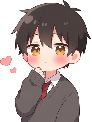 フリーAI画像, CC0 AI画像, イラスト（AI画像）, 人物（AI画像）, 子供（AI画像）, 男の子, 学生（生徒）, 学生服, 好き, ハート, 照れる