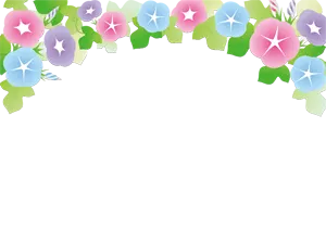 フリーイラスト 上部に並んだあさがおの花の背景
