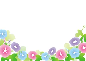 フリーイラスト 下部に並んだアサガオの花の背景
