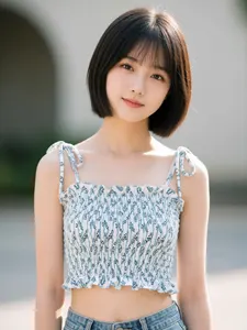 AI画像 首を傾けるショートヘアのアジア人女性