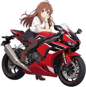 AI画像 バイクにまたがって頬杖をつく少女