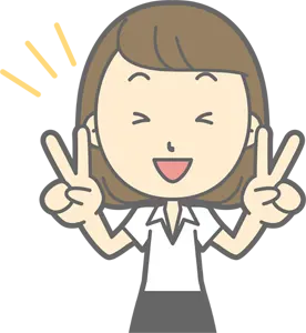 フリーイラスト 両手ピースサインのブラウス姿の女性会社員