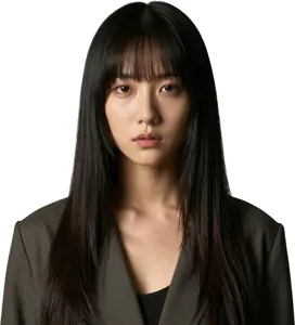 AI画像 ジャケットを着た黒髪ロングのアジア人女性