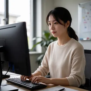 AI画像 パソコンでデスクワーク中の女性社員