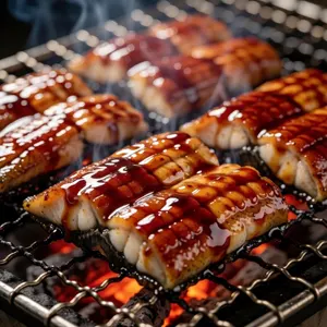 AI画像 炭の上で焼くうなぎのかば焼き