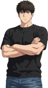 AI画像 腕を組む黒色のTシャツを着た男性