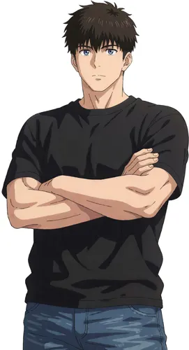 フリーAI画像, CC0 AI画像, イラスト（AI画像）, 人物（AI画像）, 男性（AI画像）, 若い男性, Tシャツ姿, 腕を組む