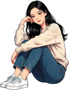 AI画像 両膝を立てて座る若い女性
