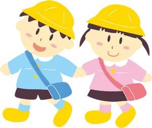 フリーイラスト 手をつなぐ幼稚園児の男の子と女の子