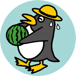 フリーイラスト スイカを運ぶペンギン