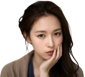 AI画像 頬杖をついたアジア人女性のバストアップショット