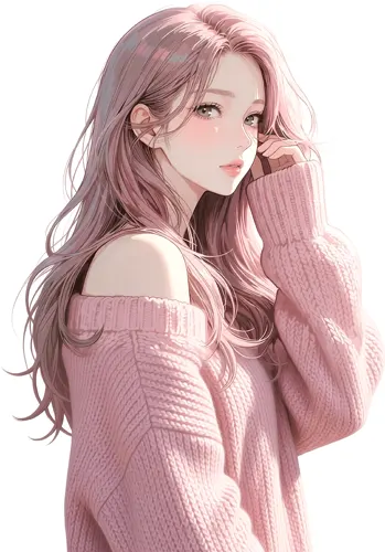 フリーAI画像, CC0 AI画像, イラスト（AI画像）, 人物（AI画像）, 女性（AI画像）, 若い女性, セーター姿, ピンク髪