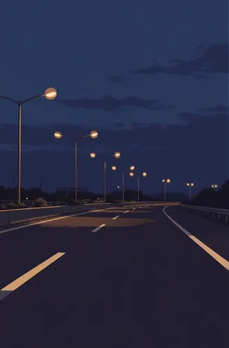 フリーAI画像, CC0 AI画像, イラスト（AI画像）, 風景（AI画像）, 道, 道路, 夜, 高速道路