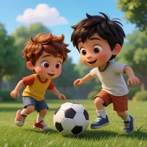 AI画像 公園でサッカーをしている兄弟