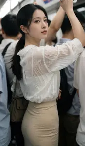 AI画像 満員電車に乗るアジア人女性