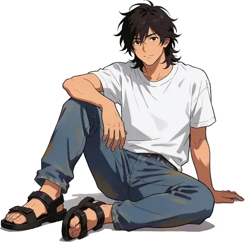 フリーAI画像, CC0 AI画像, イラスト（AI画像）, 人物（AI画像）, 男性（AI画像）, 若い男性, Tシャツ姿, ジーンズ姿