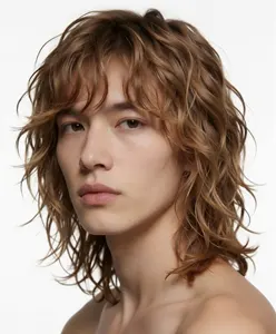 AI画像 パーマをかけたミディアムヘアの男性
